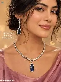 American Diamond Blue Stone Necklace Set