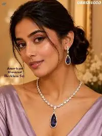 American Diamond Blue Stone Necklace Set