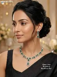 American Diamond Green Stone Necklace Set