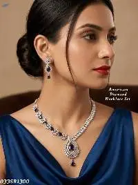 American Diamond Blue Stone Necklace Set