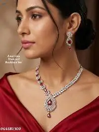 American Diamond Red Stone Necklace Set
