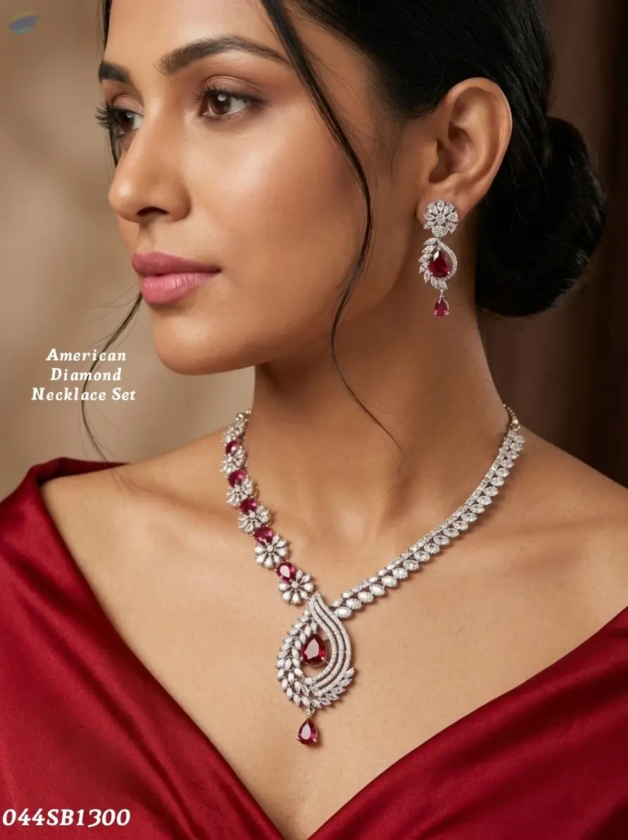 American Diamond Red Stone Necklace Set