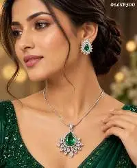 American Diamond Green Stone Pendant Set