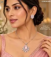 AD Pink Stone Pendant Set With Chain