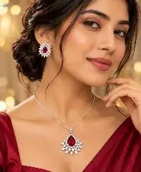 AD Red Stone Pendant Set With Chain