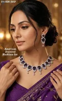 American Diamond Purple Stone Necklace Set