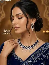 American Diamond Blue Stone Necklace Set