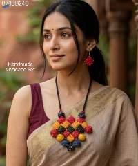 Handmade Multicolour Fabric Beaded Necklace Set