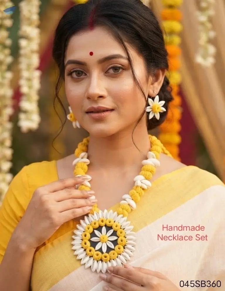 Handmade Yellow And White Floral Necklace Set