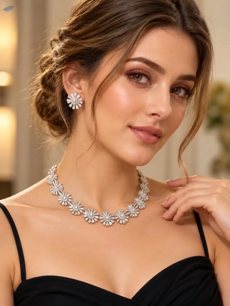 American Diamond Floral Necklace Sets