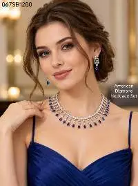 American Diamond Blue Stone Necklace Set