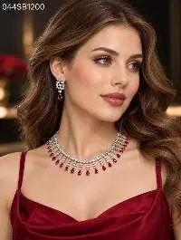 American Diamond Red Stone Necklace Sets