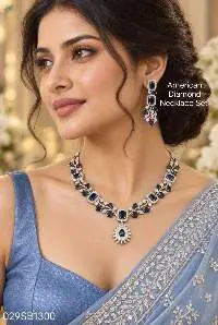 American Diamond Blue Stone Necklace Set