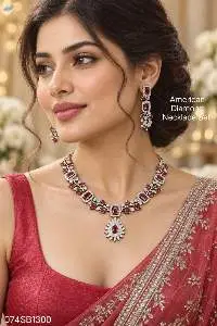 American Diamond Red Stone Necklace Set