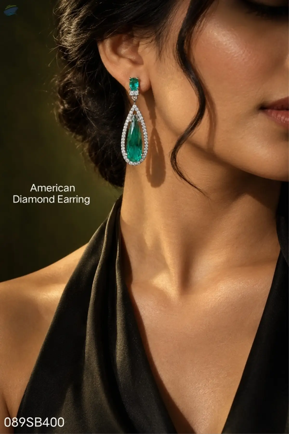 American Diamond Green Stone Drop Earrings