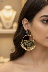 Oxidized Silver Jhumka Earrings with Beaded
