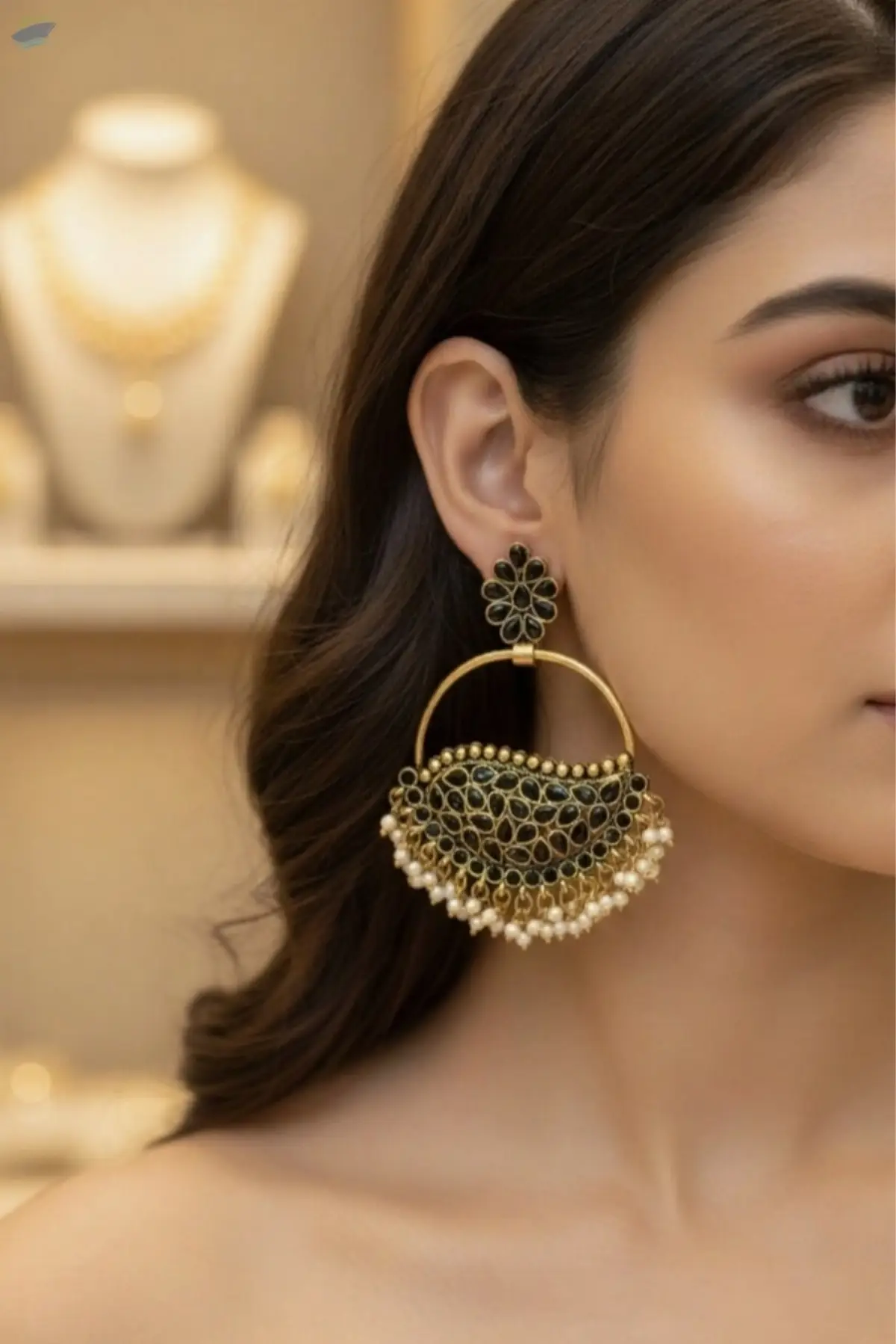 Oxidized Silver Jhumka Earrings with Beaded