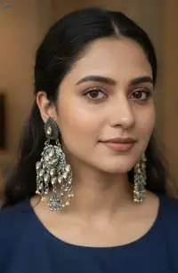 Partywear Oxidized Silver Blue Earrings