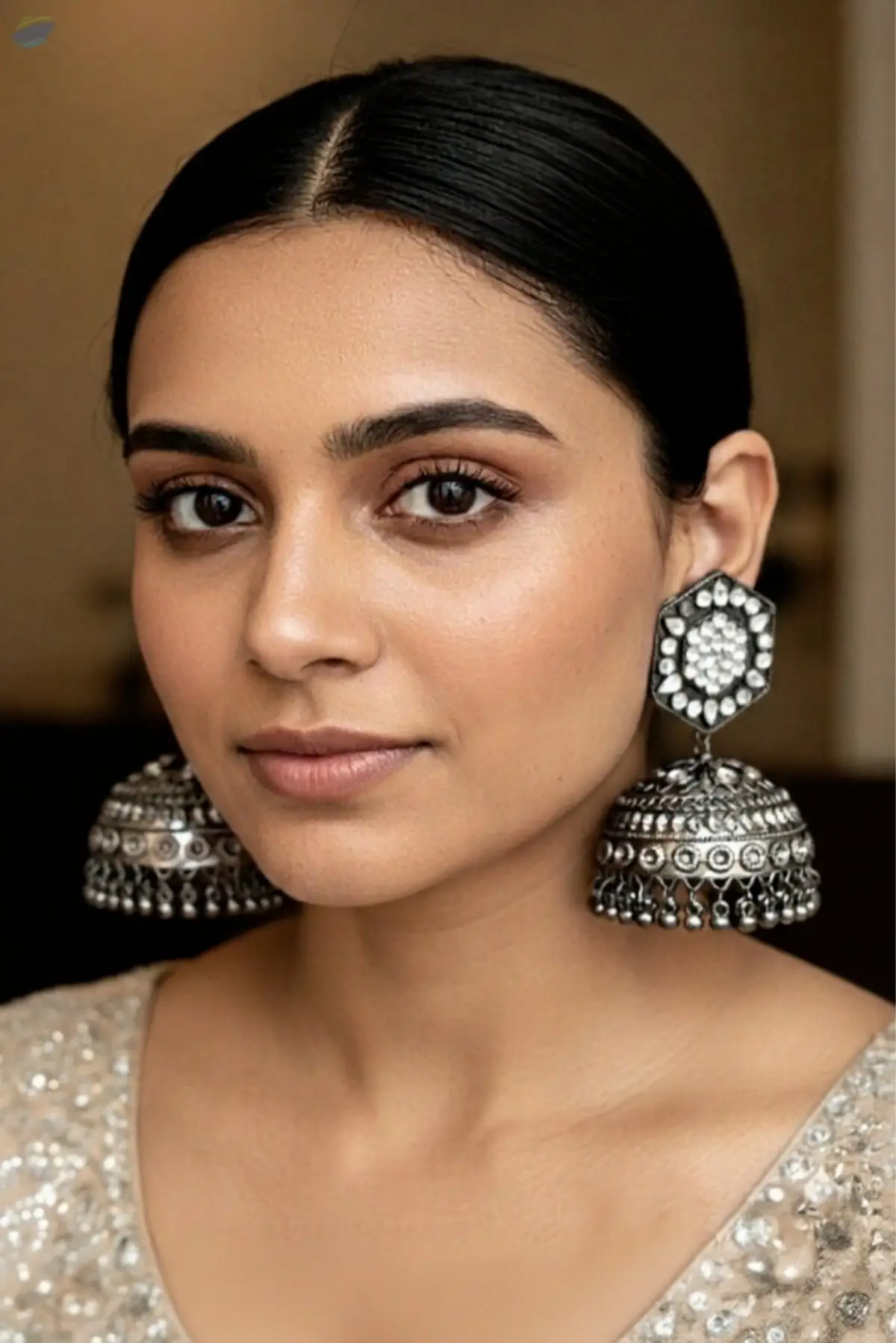 Silver Stone Jhumka Earrings