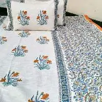 Handloom Cotton Jute Bedcover Set - Block Print