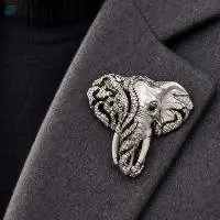 Sterling Silver Elephant Head Brooch, Moissanite