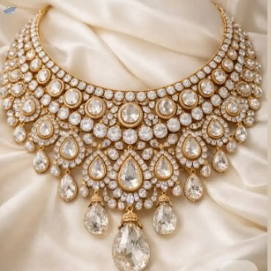 Polki  White Gold Necklace Set