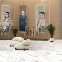 Modern White Gold Glossy Mall Tile 600 x 1200 mm