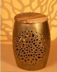 Floral Cutwork Drum Iron Stool Stools - Gold