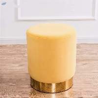 Modern Round Velvet Ottoman Stool With Gold Base