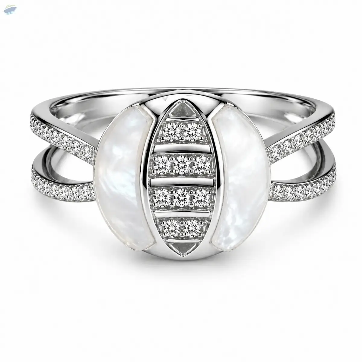 Pearl Geometric Split Band 925 Silver Ring
