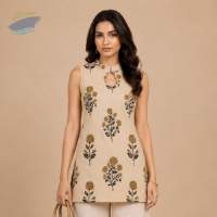 Floral Printed Sleeveless Short Kurti