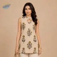 Floral Printed Sleeveless Short Kurti