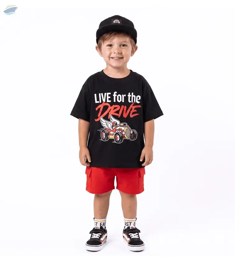 Boys Black Racing Car Graphic T-Shirt