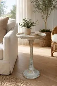 Solid Wood Pedestal Side Table Accent Nightstand