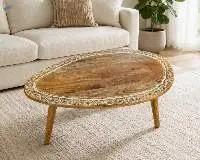 Hand-Painted Oval Mango Wood Coffee Table