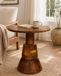 Robbie Solid Mango Wood Round Accent Table
