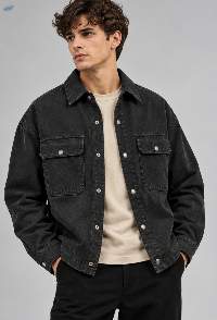 Men's Charcoal Black Washed Denim Jackets
