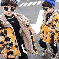 Boys' Yellow Camo Print Padded Parka Coat, Warm