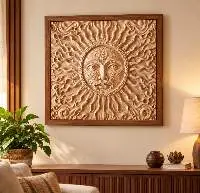 CNC 3D Carved Sun Decorative Wooden Wall Panel
