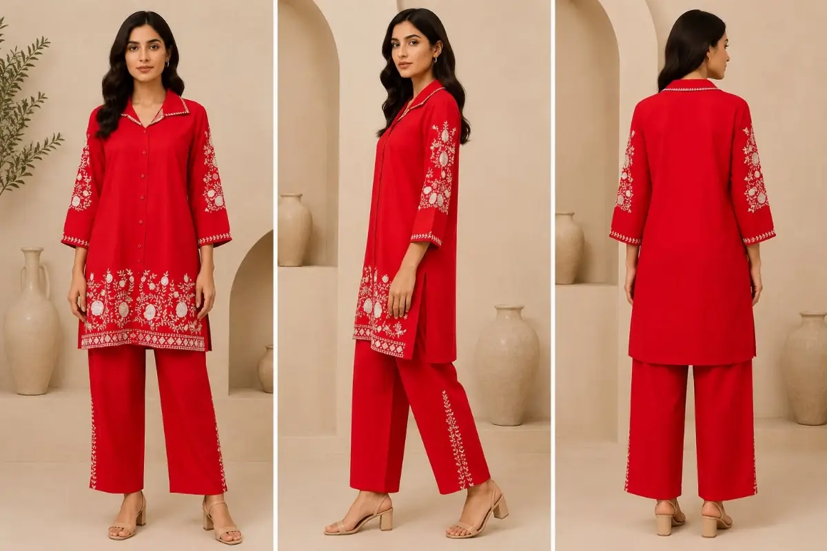 PEPELLI Women's Red Embroidered 2 Piece Set