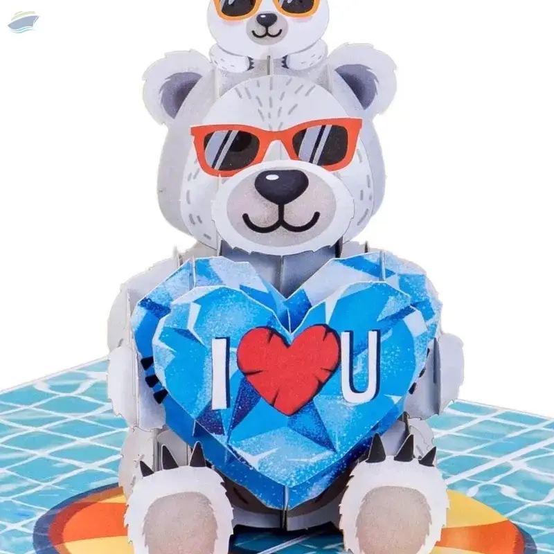 3D Pop-Up Bear Dad Card with I Love You Heart