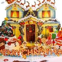 3D Christmas House Pop-Up Card with Snowmen