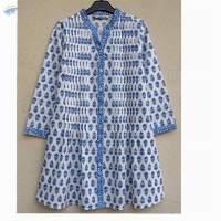 Printed Front Pleated Tunic Top Kurti Blouse