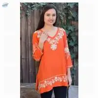 Nia Embroidered Crepe Rayon V Neck Tunic