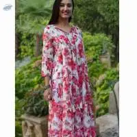 Soft Cotton Tiered Long Tunic Kurta Dress