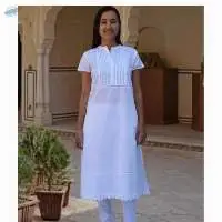 Cotton Pleated Pintuck Long Tunic Kurta Dress